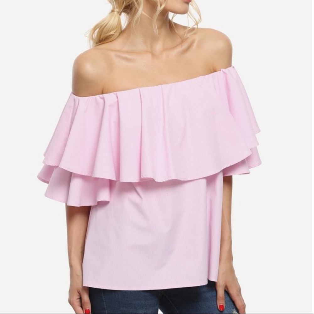 1 🛍2 for $22 NEW SHEIN Flounce Layered Neckline Bell Sleeve Top Sz S Small